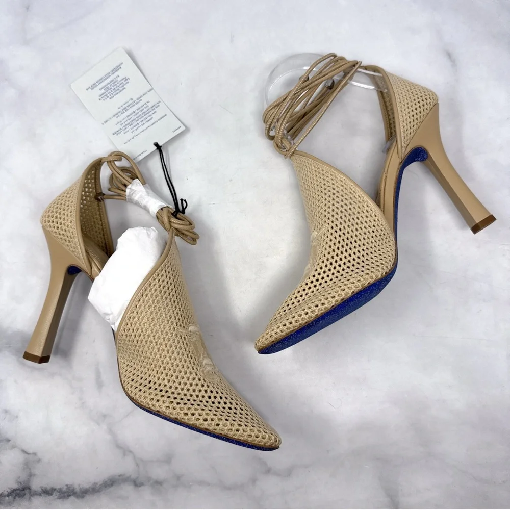 NEW Burberry Prorsum Embroidered Logo Mesh Ankle Wrap Tie Sandal Pump Heels 39.5 - Picture 6 of 16